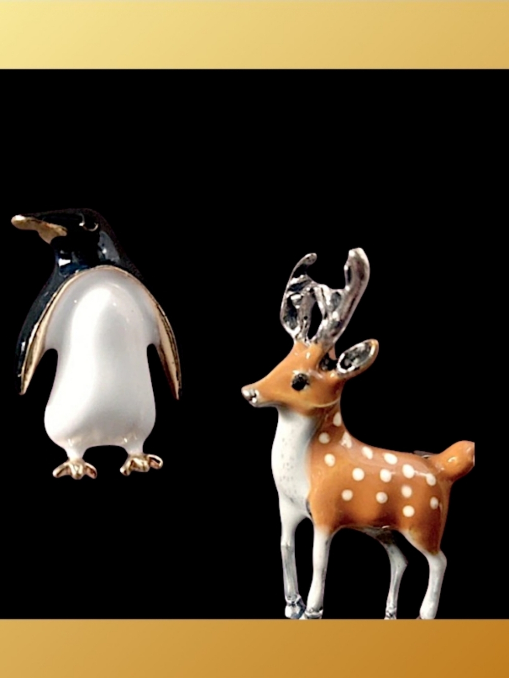 Enamel Penguin & Spotted Deer Pin Set